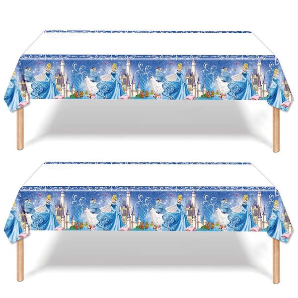 Omto 2pcs Cinderella Tablecloth Disposable Tablecover Birthday Party Supplies and Decorations for Kid Boy Baby Shower Rectangle Tables 70"X42",2 Pack