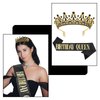 GAFATORY Black Gold Birthday Queen Crown and Sash Birthday for Women Birthday Crowns Decorations Birthday Tiara and Sash for Women Princess Tiara with Comb Princess Crown Girl Tiara Party for Girls