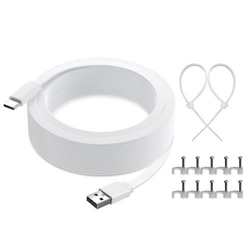 BCSAILVE 33 FT USB C Cable for Security Camera Blink, Ring Pan-Tilt Indoor Cam, Xiaomi Mi Eufy, Weatherproof Type-C Extension Power Cord 10m Long, White