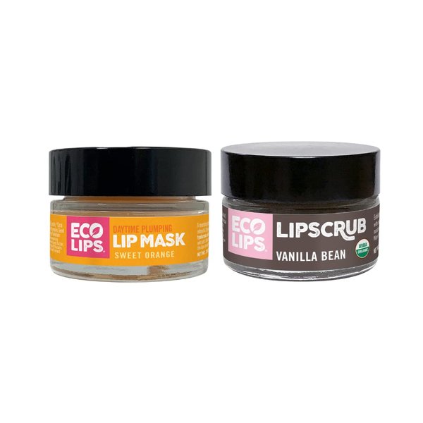 Eco Lips Daily Plumping Lip Mask with Hyaluronic Acid + Organic Vanilla Bean Sugar Lip Scrub 2-pack by Eco Lips 100% Natural. Made in USA