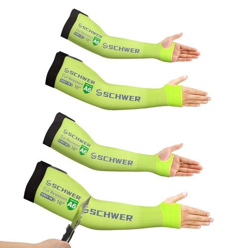 Schwer 2 Pairs ANSI A6 Cut Resistant Sleeves, 18 inch Protective Arm Sleeves with Thumb Hole for Arm Work Protection, Arm Guards for Gardening, Cutting Metal, Repairing, Kitchen, Pet Grooming (Yellow)