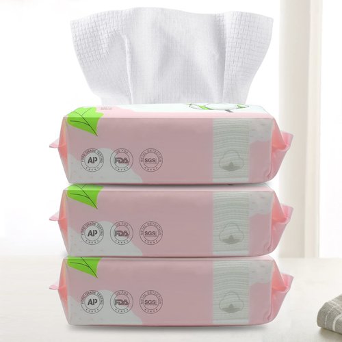 GothicBride Disposable Face Towel Dry Wipes, 100% Cotton Facial Tissue, Lint Free Facial Clean Towels, Super Absorbent Dry and Wet Use for Makeup Removing, Sensitive/Baby Skin (3 Pack-180 Count)