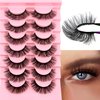 Russian Strip D Curl Lashes, Flu-ffy 17mm Fake Faux Mink Lashes that Look Like Extensions Curly Volume Wispy Eyelashes Natural Look 7 Pairs Pack(7P-E05)