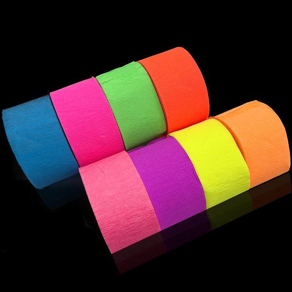 888 feet Glow Party Neon Streamer Decorations Glow Crepe Paper Streamers UV Reactive Fluorescent Neon Paper Streamers Glow in The Dark Party Supplies and Decorations Wedding Birthday Blacklight Party