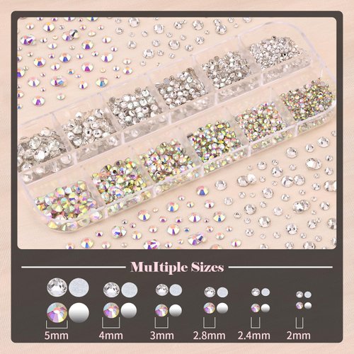 BELLEBOOST Nail Art Rhinestone Glue Gel&2 Boxes Flatback Gems Kit, 1 Tube of 15ml Rhinestone Gel Glue+Colorful Gems+Flat Back Round Glass Crystal AB&Clear Gemstones with Pickup Tools