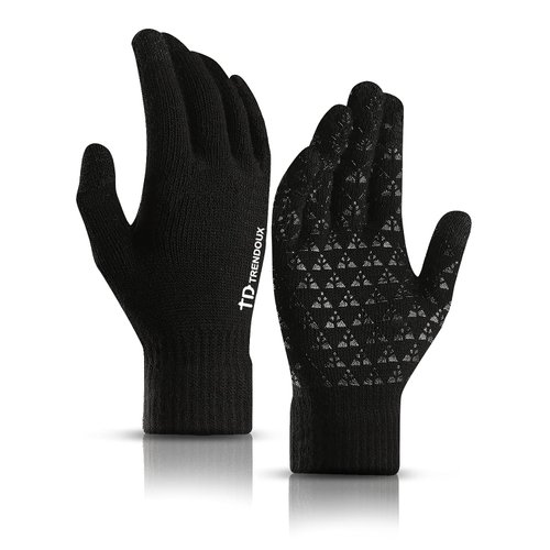 TRENDOUX Driving Gloves, Unisex Knit Winter Touchscreen Glove Men Women Texting Smartphone - Elastic Cuff - Thermal Warm Lining - Stretchy Material Black - L