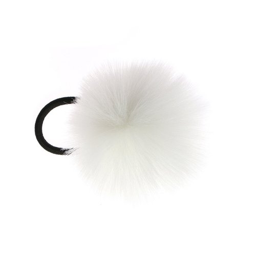 LKXHarleya 2pcs Hair Tie, Pom Pom Elastic Hair Tiles Flurry Ball Hair Ponytail Holder, Faux Rabbit Fur Hair Accessories, White, 2 Count