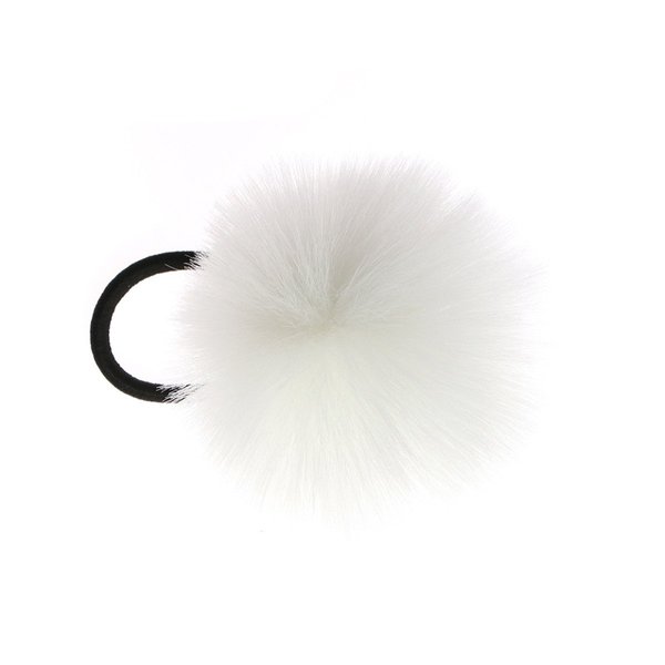 LKXHarleya 2pcs Hair Tie, Pom Pom Elastic Hair Tiles Flurry Ball Hair Ponytail Holder, Faux Rabbit Fur Hair Accessories, White, 2 Count