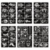 302pcs Temporary Tattoo Stencils, 12 Sheets Henna Tattoo Stencil Kit for Women Girls Kids and Boys Face Body Paint Reusable Glitter Tattoo Stencils Pack Party Favor Supplies