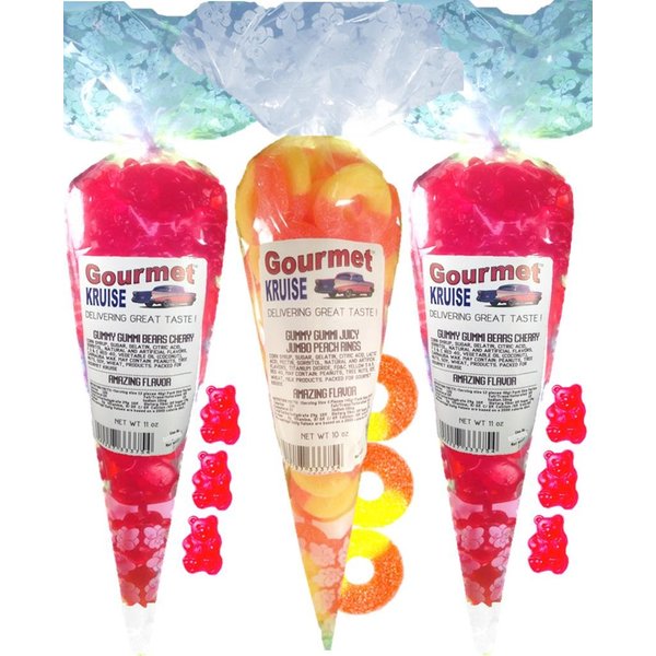 Red Gummy Bears (2) Wild Cherry (1) Juicy Jumbo Peach Rings (NET WT 32 OZ) Gourmet Kruise Signature Gift Bags Gummi
