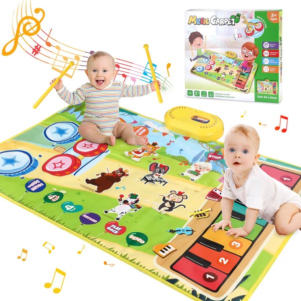3-in-1 Musical Mat Toys for Baby, Toddler Piano Mat & Kids Drum Mat, Animals Touch Play Blanket, Early Educational Learning Toys Birthday Gifts Toys for 1-3 Year Old Boys Girls