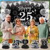 25th Wedding Anniversary Decorations Black Silver Happy 25th Anniversary Banner Backdrop Honeycomb Centerpiece Hanging Swirls Pom Poms for 25th Silver Wedding Anniversary Party Decorations Supplies