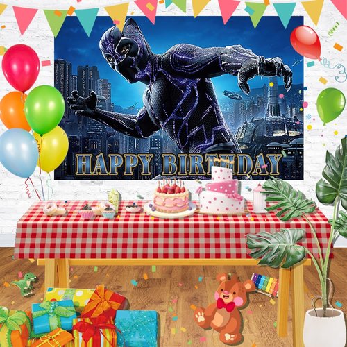 Black Panther Family Backdrop for Birthday Party Decorations Super Hero Background for Baby Shower Party Cake Table Decorations Supplies Black Panther Theme Banner 5x3ft