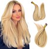 MioYio I Tip Hair Extensions Human Hair 30G/Pack Virgin Hair Itip Human Hair Extensions Dark Blonde to Highlighted Blonde Pre Bonded I Tip Real Hair Extensions Long Straight #18/613 14Inch