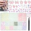 qiipii Pearls Nail Charms Light Pink Creamy White AB Flatback 3D Half Round Pearls Charms Purple Cute Hollow Heart Star Bear Bowknot Butterfly Candy Charms Nail Art Suppplies for Acrylic Nails Crafts