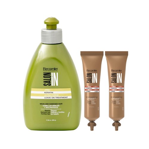 RECAMIER Leave In Keratin Treatment Conditioner Detangler + 2 Hydra Repair SOS| Moisturizer Hair Combing Style Cream Lotion | Tratamiento de Keratina Cabello Maltratado y Débil 10.1 OZ