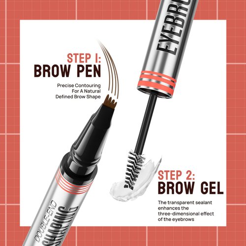 2-in-1 Microblading Eyebrow Pen With 4-Fork-Tip Brow Pen + Sealing Brow Gel, Eyebrow Makeup Pen for Natural Hair-Like Brows, Waterproof Eyebrow Pencils, Last All-Day (Light brown)