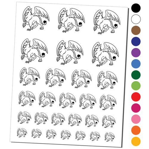 Gryphon Griffin Mythical Creature Temporary Tattoo Water Resistant Fake Body Art Set Collection - Black (One Sheet)