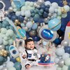 Outer Space Birthday Decorations 150 pcs Universe Astronaut Theme Balloons Arch Kit Navy Blue Sea Blue Pastel Blue Latex Balloons For Boys Kids Birthday Party Baby Shower Decor
