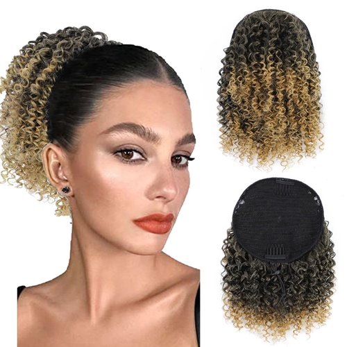 Elvirgel Curly Ponytail Extension for Black Women Drawstring Ponytail for Black Women Kinky Curly Ponytail Hair Extensions