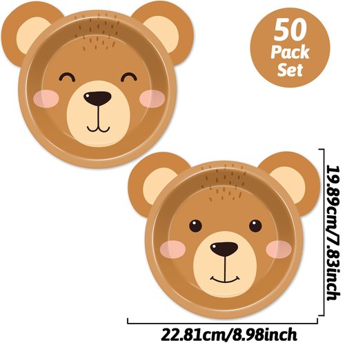 50 Count Bear Paper Plates Bear Shaped Disposable Plates Bear Baby Shower Party Plates Brown Bear Theme Party Dinnerware Teddy Plates for Gender Reveal Boy Girl Baby Shower Birthday Party Decorations