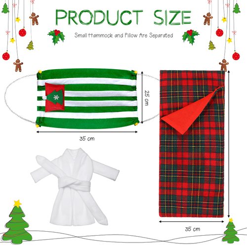 Zomiboo 4 Pieces Christmas Elf Doll Accessories Set Includes 2 Pieces Christmas Elf Hammock and 1 Elf Doll Bathrobe and 1 Red Green Plaid Sleeping Bag for Xmas Presents Decorations Play(Popular)