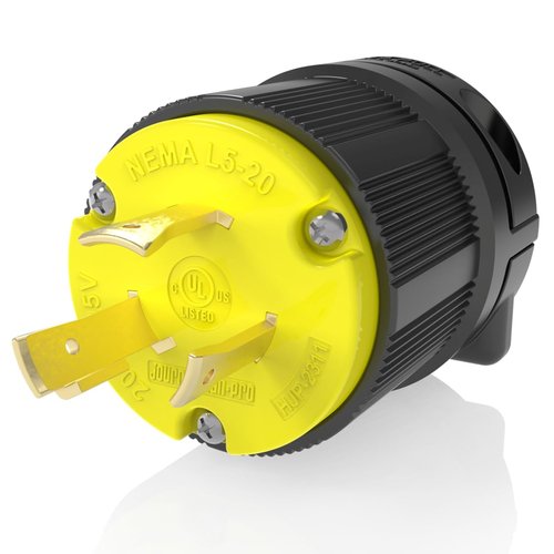 Journeyman-Pro 2311 20 Amp, 125 Volt, NEMA L5-20P, 2P, 3W, Locking Male Plug Connector, Black Industrial Grade, Grounding 2500 Watts Generator Rating (L5-20P Male Plug)
