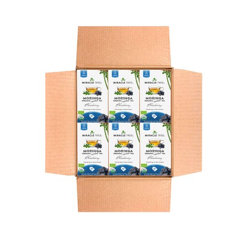 Miracle Tree - 6 Count of Organic Moringa Superfood Tea, 25 Individually Sealed Tea Bags, Blueberry (Keto, Detox, Energy/Immunity Booster, Vegan, Gluten-Free, Organic, Non-GMO, Caffeine-Free)