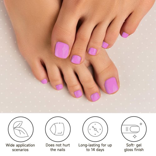 DUKASOU Semi Cured Gel Pedicure Strips, 32 Solid Color Gel Toenail Stickers Full Nail Wraps for Women Girls Kids, Includes Prep Pads, Nail File & Wood Stick(Plum Jam)
