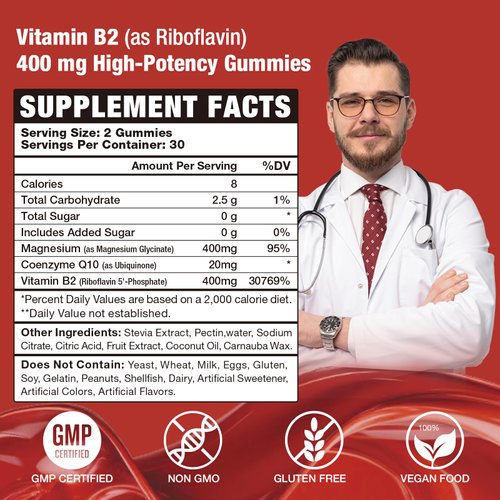 VAJYKEWJY Vitamin B2 Riboflavin 400mg Gummies for Energy & Metabolism Support - Delicious Strawberries Flavor Vegan Gummies - Non-GMO, Gluten Free - 120 Count
