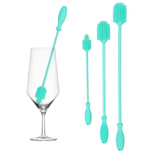 Gute Silicone Bottle Brush, Bottle Cleaner Brushes Set of 3, Water Bottle Cleaning Brush with Long Handle for Cleaning Baby Bottles, Hydro Flasks, Vase, Glassware, Narrow Neck Containers (Blue)