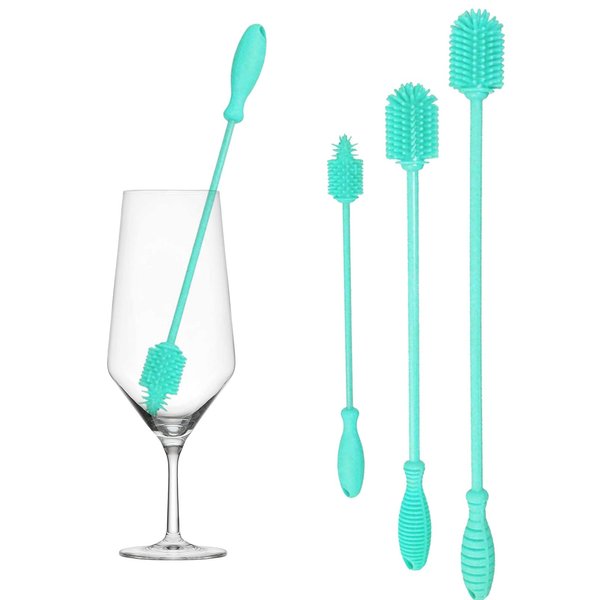 Gute Silicone Bottle Brush, Bottle Cleaner Brushes Set of 3, Water Bottle Cleaning Brush with Long Handle for Cleaning Baby Bottles, Hydro Flasks, Vase, Glassware, Narrow Neck Containers (Blue)