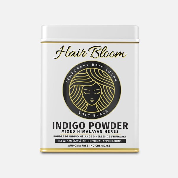 Hair Bloom Natural Jet Black Hair Color- Indigo Powder w/Mixed Himalayan Herbs Hair Color Powder- 12 individual sachets (10 gm each)- Reusable Brush & Tray Included- Shiny & Smooth by Pride of India