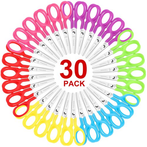 5 Inch Blunt-Tip Scissors for Kids, 30Pack Kids Scissors Bulk, Scissors Comfort-Grip Handles Sharp Blade Blunt Student Scissors Safety Scissors for Classroom Office School Home Paper Cutting