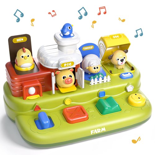 Jovow Pop Farm Animal up Toys, Montessori Cause and Effect Toys for 1 Year Old Boy Girl, Early Learning Toys with Music, STEM Toys Gifts for Infant Baby Toddler 18 Months