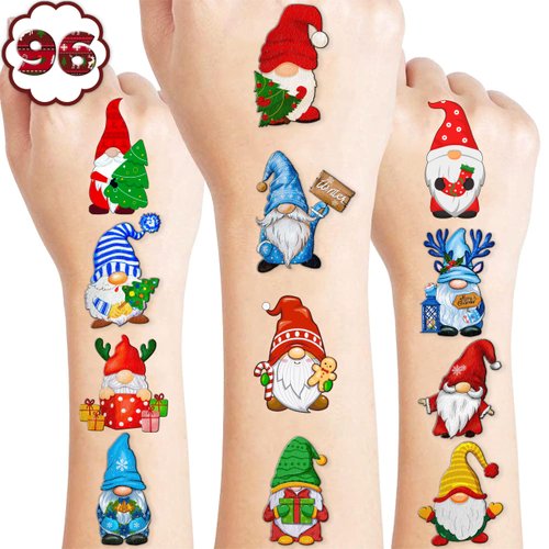 110 PCS Gnome Christmas Temporary Tattoos Themed Birthday Party Decorations Favors Supplies Decor Gnomes Garden Colorful Xmas Winter Tattoo Stickers Gifts For Game Boys Girls Classroom School Prizes