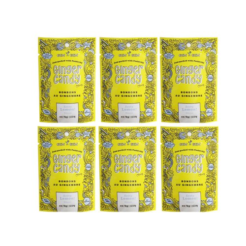 Gem Gem All Natural Chewy Ginger Candy 1.25oz (Lemon, 6 Pack)