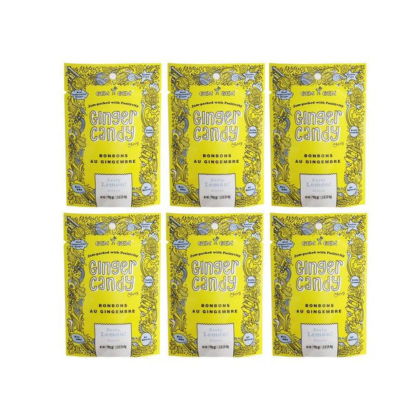 Gem Gem All Natural Chewy Ginger Candy 1.25oz (Lemon, 6 Pack)