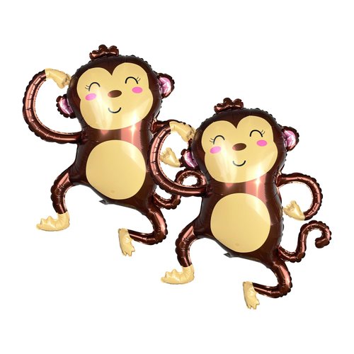 Foil Helium Adorable Monkey Shaped Jungle Safari Animal Balloons for Wildlife Theme Birthday Supplies Party Decorations（2 Pieces）