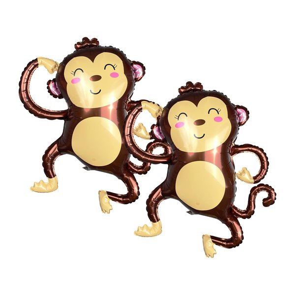 Foil Helium Adorable Monkey Shaped Jungle Safari Animal Balloons for Wildlife Theme Birthday Supplies Party Decorations（2 Pieces）