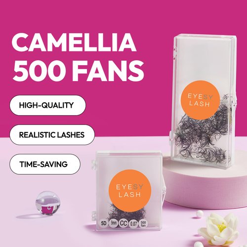 Eyesy Lash 500 Camellia Lash Extensions | 5D 0.07 Size 9-11-13mm Curl C | American Volume Lash Multiple Lengths Eyesy Eyelash Extension Pestanas Pelo A Pelo Create Depth, Textured, Layered Effect