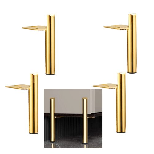 ALXEH 4 Inch Furniture Legs Gold Coffee Table Feet, Mid-Century Metal Furniture Leg for Sofa Cabinet Ottoman, Set of 4 Side Mounted Style Furniture DIY Replacement Feet