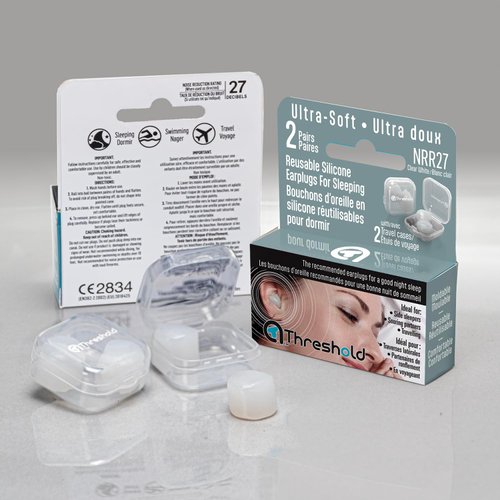 Soft Silicone Earplugs for Sleeping, Swimming, Travel, Working, Snoring, Moldable, Reusable, Waterproof, Noise Reduction, 2 Pairs, with 2 Travel Cases Mini Pack, White