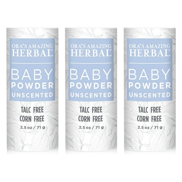 Ora's Amazing Herbal Talc-Free Grain-Free Gluten-Free Corn-Free Baby Powder 2.5oz … (Unscented 3 Pack)