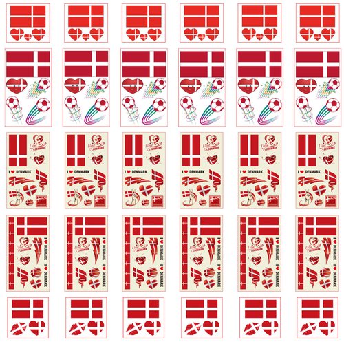 Autousa 30x Temporary Tattoos of Denmark Flag for International Competitions 2024 European Championship Football World Cup Face Waterproof Flags Stickers (30 Sheets)