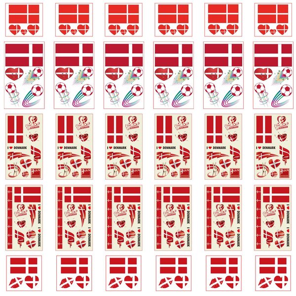 Autousa 30x Temporary Tattoos of Denmark Flag for International Competitions 2024 European Championship Football World Cup Face Waterproof Flags Stickers (30 Sheets)