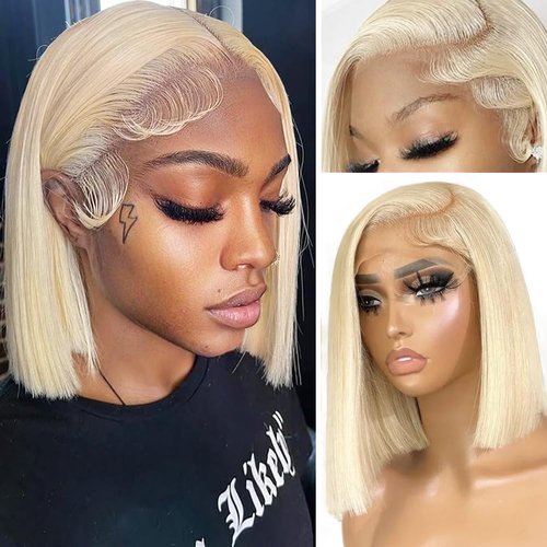 Blonde Bob Wig Human Hair 13x6 Lace Frontal HD Transparent Glueless Bob Wigs Deep Part 8 Inch 180% Density 613 Blonde Lace Front Wigs Real Hair Bleached Knots Pre Plucked With Baby Hair