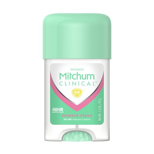 Mitchum Women's Deodorant, Clinical, Soft, Solid Antiperspirant Deodorant, Powder Fresh, 1.6 Oz (Pack of 1),(Package may vary)