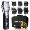 FADEKING® Professional Hair Clippers for Men - Cordless Hair Clippers, LCD Display Barber Clippers for Hair Cutting & Mens Grooming with Travel Case(Silver+Black)