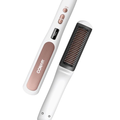 Conair Double Ceramic Straightening Brush, Heated Hair Straightening Brush for Smooth Shiny Hair, V-Shaped Heat Bristles for Closer Contact with Hair